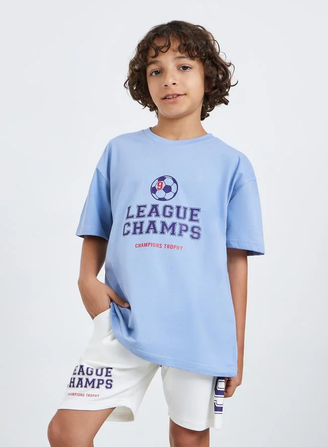 Styli Boys Blue Football Graphic T-Shirt and Shorts Set
